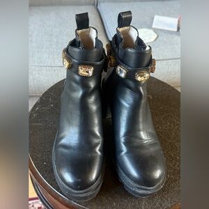 Steve Madden Black Ankle Boots with Gold Gem Accents